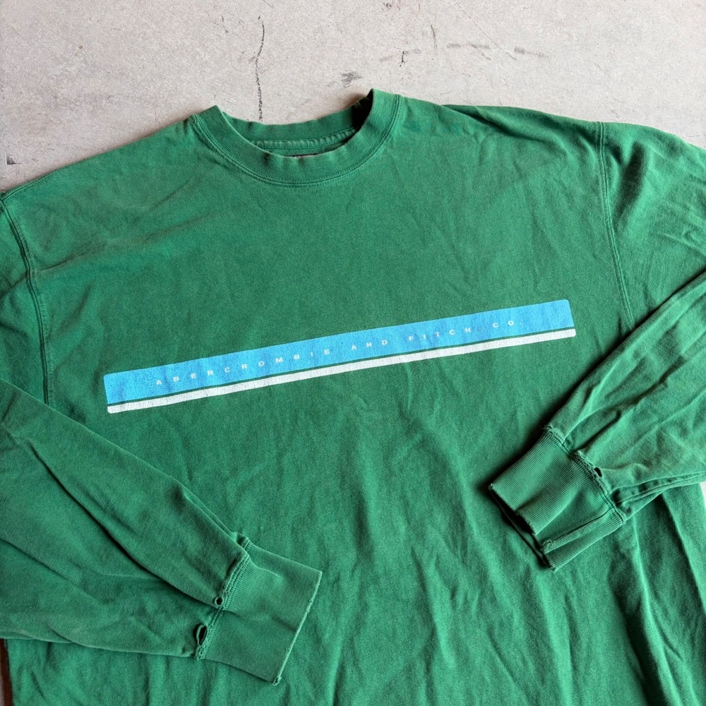 Vintage Abercrombie & Fitch Long Sleeve Graphic T-Shirt Green Distressed Large